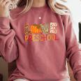Love Preschool Happy Fall Thanksgiving Women Teacher Comfort Colors Sweatshirt Crimson Love Preschool Happy Fall Thanksgiving Women Teacher Comfort Colors Sweatshirt Crimson