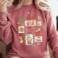 Merry And Bright Christmas Gingerbread Santa Book Teacher Comfort Colors Sweatshirt Crimson