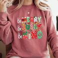 Be Merry Be Jolly Be Kind Merry Christmas Teacher Xmas PJs Comfort Colors Sweatshirt Crimson