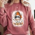 Messy Bun Spooky Teacher Bleached Halloween Teachers Comfort Colors Sweatshirt Crimson Messy Bun Spooky Teacher Bleached Halloween Teachers Comfort Colors Sweatshirt Crimson