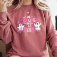 In October We Wear Pink Ballet Ghost Teacher Breast Cancer Comfort Colors Sweatshirt Crimson
