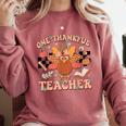 One Thankful Teacher Thanksgiving Retro Groovy Fall Teachers Comfort Colors Sweatshirt Crimson
