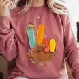 One Thankful Teacher Thanksgiving Turkey Peace Hand Sign Comfort Colors Sweatshirt Crimson One Thankful Teacher Thanksgiving Turkey Peace Hand Sign Comfort Colors Sweatshirt Crimson