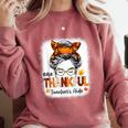 One Thankful Teacher's Aide Messy Bun Thanksgiving Fall Comfort Colors Sweatshirt Crimson