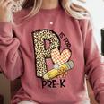 P Is For Pre K Teacher Leopard First Day Of School For Men Women Girls Kids Comfort Colors Sweatshirt Crimson