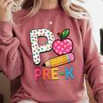 P Is For Pre K Teacher Student Pencil Apple Back To School Comfort Colors Sweatshirt Crimson