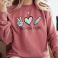 Peace Love Learn Tie Dye Teacher Kids 100th Days Of School Comfort Colors Sweatshirt Crimson Peace Love Learn Tie Dye Teacher Kids 100th Days Of School Comfort Colors Sweatshirt Crimson