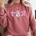 Pink Ghost Teach Halloween Teacher In Spooky Season Comfort Colors Sweatshirt Crimson