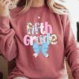 Preppy Fifth Grade Teacher Blue Floral Coquette Pencil Bow Comfort Colors Sweatshirt Crimson