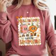 Pumpkin Teacher Preppy Fall In Love With Learning Autumn Comfort Colors Sweatshirt Crimson