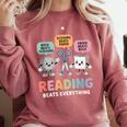 Reading Beats Everything Teacher Rock Paper Scissors Comfort Colors Sweatshirt Crimson