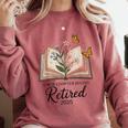 Retired 2025 A New Chapter Begins Retirement Teacher Book Comfort Colors Sweatshirt Crimson