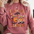 Retro Fall In Love With Learning Autumn Pumpkin Teacher Kids Comfort Colors Sweatshirt Crimson