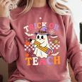 Retro Floral Ghost Trick Or Teach Groovy Teacher Halloween Comfort Colors Sweatshirt Crimson Retro Floral Ghost Trick Or Teach Groovy Teacher Halloween Comfort Colors Sweatshirt Crimson