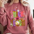 Retro Trick Or Teach Leopard Ghost Halloween Spooky Teacher Comfort Colors Sweatshirt Crimson