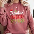 Santa's Favorite Pre-K Teacher Christmas Santa Hat Lights For Men Women Kids Comfort Colors Sweatshirt Crimson