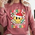 Santas Favorite Teacher Retro Groovy Smile Face Christmas Comfort Colors Sweatshirt Crimson Santas Favorite Teacher Retro Groovy Smile Face Christmas Comfort Colors Sweatshirt Crimson