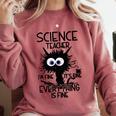 Science Teacher Appreciation Merch -Adults -Youth Grey Classic Fit Modern Science Theme Cartoon Comfort Colors Sweatshirt Crimson