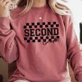 Second Grade Checkered Teacher 1st Day Back To School Women Comfort Colors Sweatshirt Crimson
