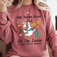 Silly Teacher Goose On The Loose School Out Summer Women Men Comfort Colors Sweatshirt Crimson Silly Teacher Goose On The Loose School Out Summer Women Men Comfort Colors Sweatshirt Crimson