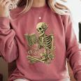 Skeleton Book Floral Skull Halloween Teacher Costume Comfort Colors Sweatshirt Crimson
