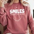 Smile Smiles Change The World Teacher T-Shirt Happy T-Shirt Comfort Colors Sweatshirt Crimson