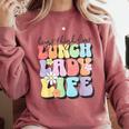 Soul Bleach Teacher Staff First Day Of School Last Hugs & High Fives Lunch Lady Vibes Blue Classic Fit Comfort Colors Sweatshirt Crimson