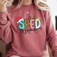 SPED Squad Special Education Teacher Autism Christmas Women Comfort Colors Sweatshirt Crimson