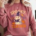 Spooky Teacher Halloween Cute Ghost Pumpkin Reading Women Comfort Colors Sweatshirt Crimson