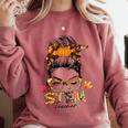 STEM Teacher Messy Bun Fall Vibes Autumn Thanksgiving Men Women Comfort Colors Sweatshirt Crimson