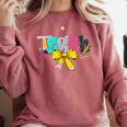 Teach Coquette Bow Teacher Back To School Happy First Day Comfort Colors Sweatshirt Crimson Teach Coquette Bow Teacher Back To School Happy First Day Comfort Colors Sweatshirt Crimson