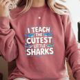 I Teach The Cutest Little Sharks Teacher School Comfort Colors Sweatshirt Crimson