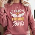I Teach Future Saints Catholic Educator Teacher Comfort Colors Sweatshirt Crimson I Teach Future Saints Catholic Educator Teacher Comfort Colors Sweatshirt Crimson