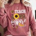 TEACH LOVE INSPIRE Teacher Sunflower Appreciation Comfort Colors Sweatshirt Crimson TEACH LOVE INSPIRE Teacher Sunflower Appreciation Comfort Colors Sweatshirt Crimson