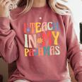 I Teach In My Pajamas Retro Groovy Teacher Humor Comfort Colors Sweatshirt Crimson