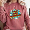 I Teach Superheroes Retro Comic Super Teacher Graphic Comfort Colors Sweatshirt Crimson I Teach Superheroes Retro Comic Super Teacher Graphic Comfort Colors Sweatshirt Crimson