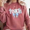 Teach Teacher Coquette Bow Pencil Back To School First Day Comfort Colors Sweatshirt Crimson Teach Teacher Coquette Bow Pencil Back To School First Day Comfort Colors Sweatshirt Crimson