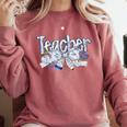 Teacher Blue Chinoiserie Coquette Bow Heart Teacher Life Comfort Colors Sweatshirt Crimson