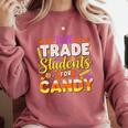 Teacher Cute Will Trade Students For Candy Halloween Costume Comfort Colors Sweatshirt Crimson