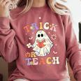 Teacher Halloween Trick Or Teach Floral Ghost Comfort Colors Sweatshirt Crimson