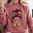 Teacher Life Messy Bun Glasses Leopard Sunflower Comfort Colors Sweatshirt Crimson Teacher Life Messy Bun Glasses Leopard Sunflower Comfort Colors Sweatshirt Crimson