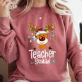 Teacher Squad Red Plaid Rudolph Reindeer Christmas Comfort Colors Sweatshirt Crimson