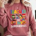 Teacher Of Tiny Superheroes Teach 100th Day Of School Men Women Girls Kids Comfort Colors Sweatshirt Crimson