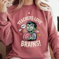 Teachers Love Brains Shirt Men Women Teacher Halloween Comfort Colors Sweatshirt Crimson
