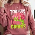 Teachers Love Brains Zombie Teacher Halloween Zombies Comfort Colors Sweatshirt Crimson