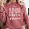 Tenured Professor Women Teacher Tired Tenacious And Tenure Comfort Colors Sweatshirt Crimson
