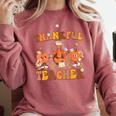 Thankful Teacher Retro Groovy Thanksgiving Fall Women Men Comfort Colors Sweatshirt Crimson