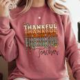 Thankful Teacher Thanksgiving Fall Pumpkin Turkey Comfort Colors Sweatshirt Crimson