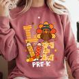 Thanksgiving Love Pre-K Teacher Turkey Autumn Fall For Men Women Girls Kids Comfort Colors Sweatshirt Crimson