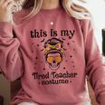 This Is My Tired Teacher Costume Skull Halloween Messy Bun Comfort Colors Sweatshirt Crimson This Is My Tired Teacher Costume Skull Halloween Messy Bun Comfort Colors Sweatshirt Crimson
